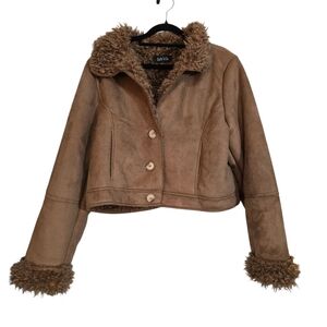 Tan Faux Fur Trim Women's Jacket